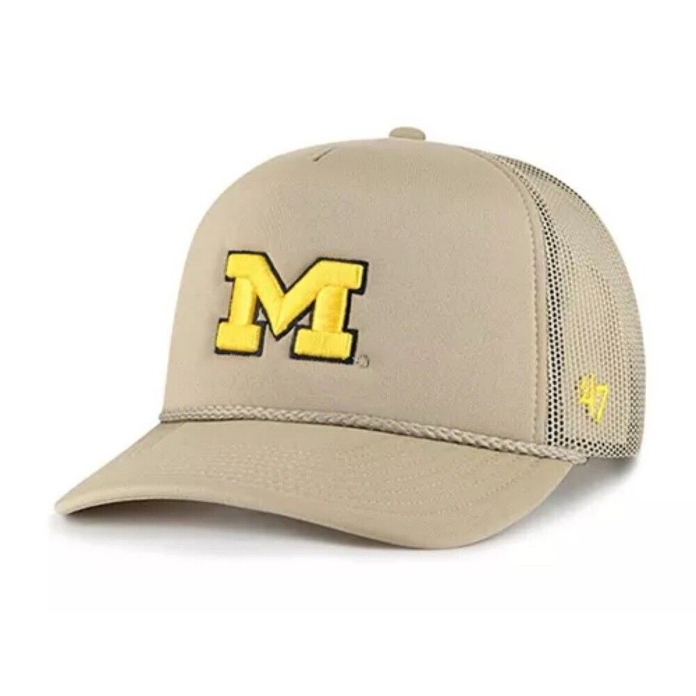 Michigan Wolverines Foam Front Mesh Trucker Snapback Hat Rope 47 Tan